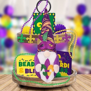 Mardi Gras Gnome Ornament Plush Sequin Fabric Faceless Doll With Mask Fleur-de-lis Festive Party Home Decoration