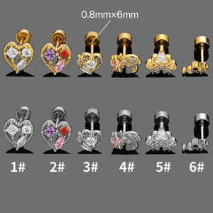Lot de boucles d'oreilles cœur couronne en acier titane et zircons colorés 0,8x6mm