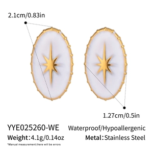 Détails des boucles d'oreilles ovales étoiles or et blanc avec dimensions et attributs