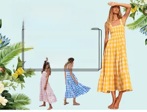 Detail of plaid tiered sundress with spaghetti straps and a square neckline design