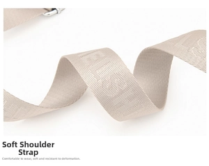 Detail of premium beige woven nylon strap with jacquard texture and silver metal buckle