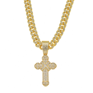 Collier Pendentif Croix Iced Out Hip Hop Pour Hommes Chaîne Cuban Link Alliage Strass Bijoux Punk