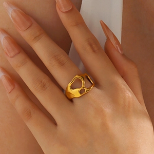 Minimalist 18K gold plated irregular open ring with lava texture finish on model