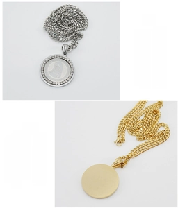 Macro detail of 18K gold and silver plated hip hop pendant with zircon and relief