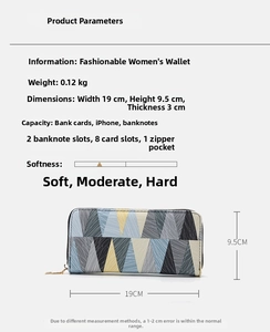 Detailed view of colorful geometric handbag with dimensions and internal structure