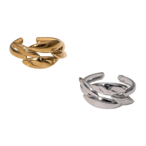 Minimalist fluid wave open rings in polished 18k gold and silver stainless steel