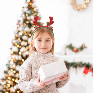 Glittery reindeer antlers headband with gold bells for Christmas party hair accessory