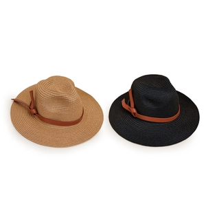 Chapeau de soleil classique en paille pour hommes et femmes avec bande en cuir marron