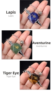 Detail of Cho Ku Rei Reiki symbols on Lapis, Aventurine, and Tiger Eye stone pendants