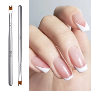 Nail art brush set with NO.8 V-shaped half moon tip for French manicure and gel line designs