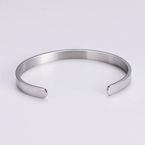 Minimalist 6mm polished stainless steel C-shaped open cuff bracelet for men and women