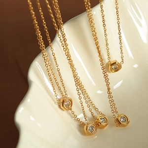 Hexagon Pendant Necklace Gold Plated Stainless Steel Geometric Zircon Minimalist Jewelry For Women