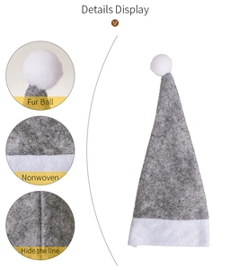 Details von Vliesstoff, Pelzball und nahtloser Verarbeitung der Weihnachtsmützen-Deko