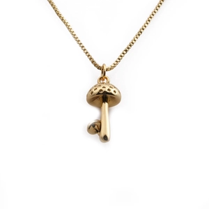 French style gold plated mushroom pendant necklace with delicate chain for women
