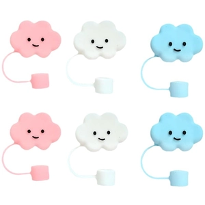 Colorful cloud silicone straw covers in pink, white, blue for 10mm drinking straws