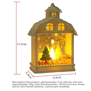 White LED Christmas lantern house with internal reindeer scene and 14.5cm height detail