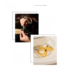 Detail of 18K gold plated hollow irregular ring with vacuum plating and manual polish