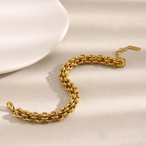 Minimalist double-row 18K gold-plated lantern chain bracelet in stainless steel