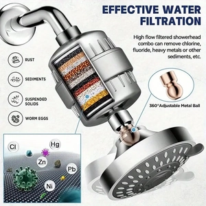 Chrome plated 4 or 6 inch pressurized shower head with multi-stage filtration system
