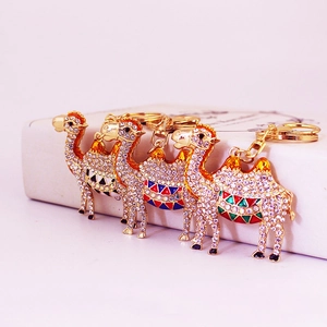 Camel Keychain With Rhinestones And Enamel Alloy Animal Bag Charm Pendant Sparkling Decorative Key Ring Gift