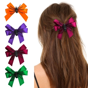 Pince À Cheveux Halloween Nœud Araignée Ruban Satin Barrette Accessoire Costume Fête Pour Femmes Filles