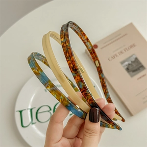 Cerchietto per capelli francese in acetato con denti, motivi tartaruga, beige e marmo