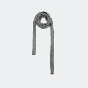 Minimalist grey ribbed knit long scarf for women with millennium style aesthetic