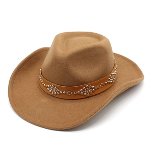 Classic western wool felt cowboy hat in camel with decorative silver studded leather band