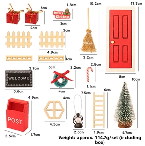 Detailed view of dollhouse Christmas set with 17.7cm red door, mailbox, and accessories
