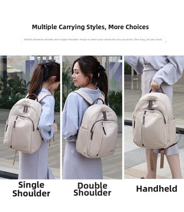 Mochila beige versátil con tres formas de transporte: hombro, espalda y asa de mano