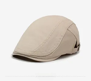 Detail view of khaki beret side profile with precise stitching and adjustable back strap