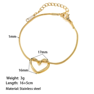 Detail showing dimensions of golden heart pendant necklace with snake chain and specifications