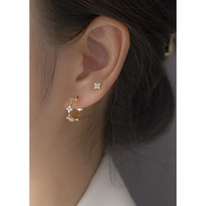 Elegant gold-plated S925 silver clover hoop earrings with white stone for women
