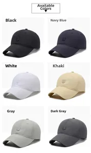 Six colors of breathable sports baseball caps with shield logo displayed in a grid