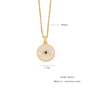 Detailed specs of the gold evil eye heart necklace with stainless steel size measurements
