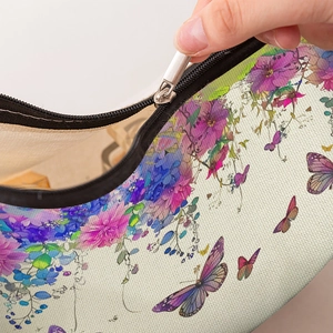 Trousse de maquillage en toile à motifs floraux et papillons avec fermeture éclair