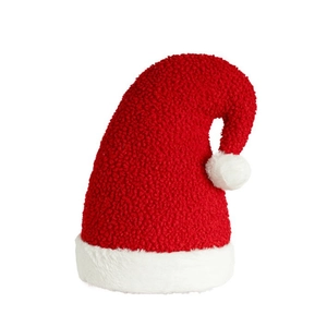 Coussin de Noël en peluche velours rouge avec bordure en fausse fourrure blanche