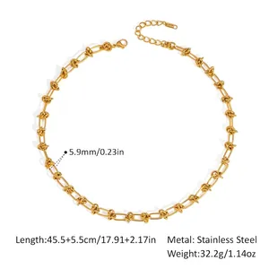Detailed view of gold stainless steel knot link chain with size and weight specs