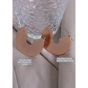 Minimalist brushed rose gold fan-shaped hoop earrings made of titanium steel