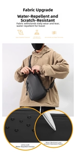 Waterproof black chest bag for men showing smooth tech fabric and scratch resistant details