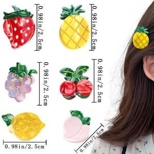 Set of 6 cute fruit hair claws featuring strawberry pineapple cherry and lemon shapes