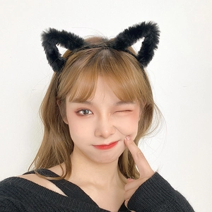 Serre-tête oreilles de chat noir en fausse fourrure, accessoire pelucheux pour femme