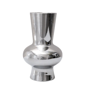 Modern luxury silver plated ceramic vase with reflective mirror finish for home decor