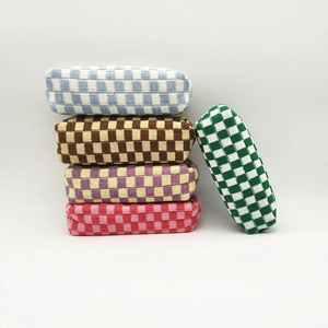 Knitted checkerboard pouch set for stationery or makeup in various color patterns