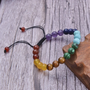 Handmade 8mm natural stone yoga bracelet with colorful beads and adjustable woven cord