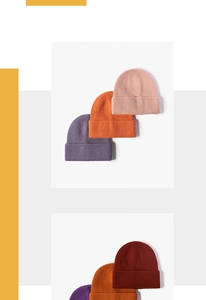 Close-up of ribbed texture and cuffed design of the multi-color knitted beanie caps