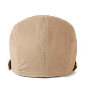 Men's khaki cotton ivy cap with side adjustment buckles shown from a back view