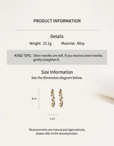 Detail info showing 8cm gold alloy earring dimensions and 15.1g weight specification