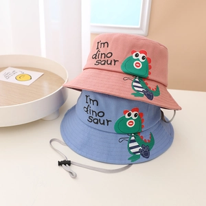Cappelli alla pescatora per bambini con dinosauro, tesa larga e cordino regolabile