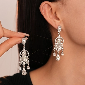 Luxury Water Drop Chandelier Drop Earrings Alloy Rhinestone With 925 Sterling Silver Earring Post Jewelry For Women